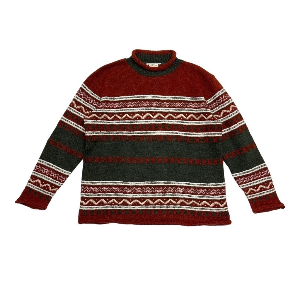 Vintage grandma knitted sweater size L red, grey, white retro pattern cabincore